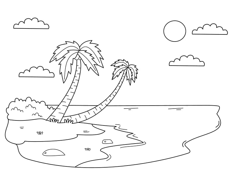 Tropical Beach Coloring Page