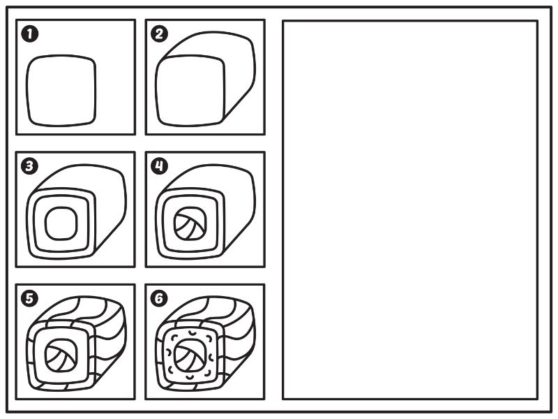 How to draw Sushi Roll Coloring Page