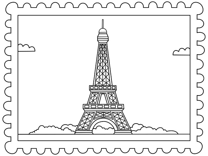Eiffel Tower Postcard Coloring Page