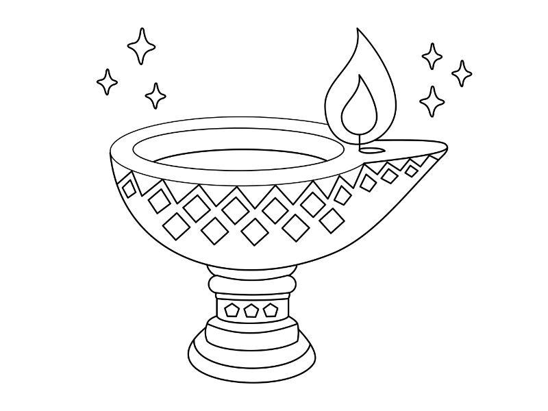 Diya Lamp Coloring Page