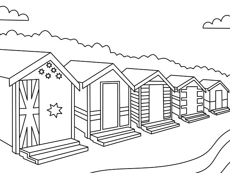 Brighton Bathing Boxes Coloring Page