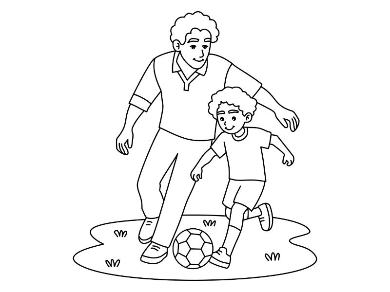 Player Soccer with Dad Coloring Page