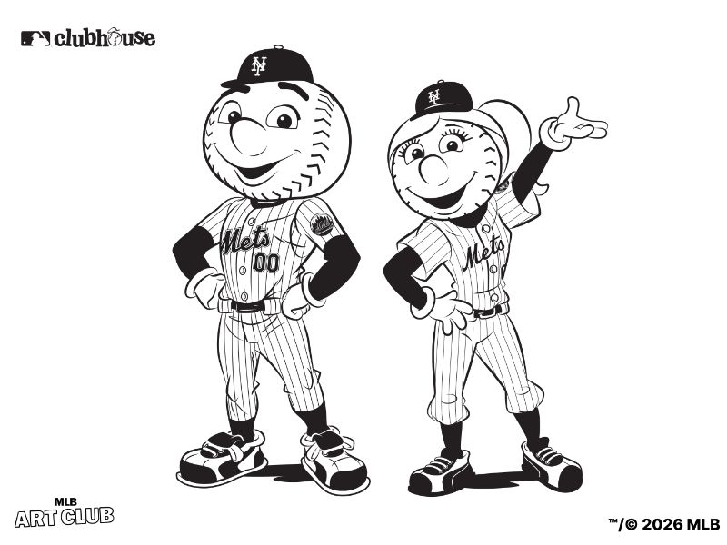 New York Mets Mr. Met Mrs. Met Coloring Page