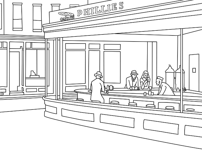 Edward Hopper: Nighthawks Coloring Page
