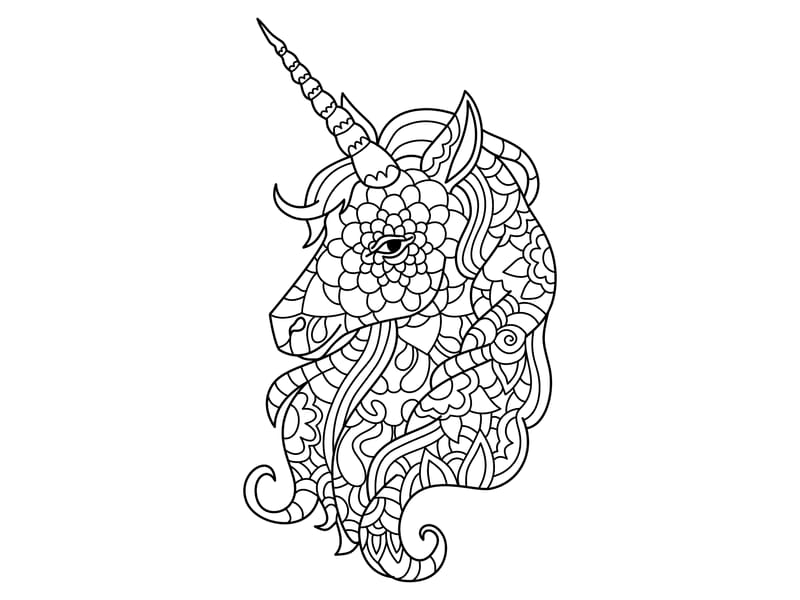 Unicorn Mandala Head Coloring Page