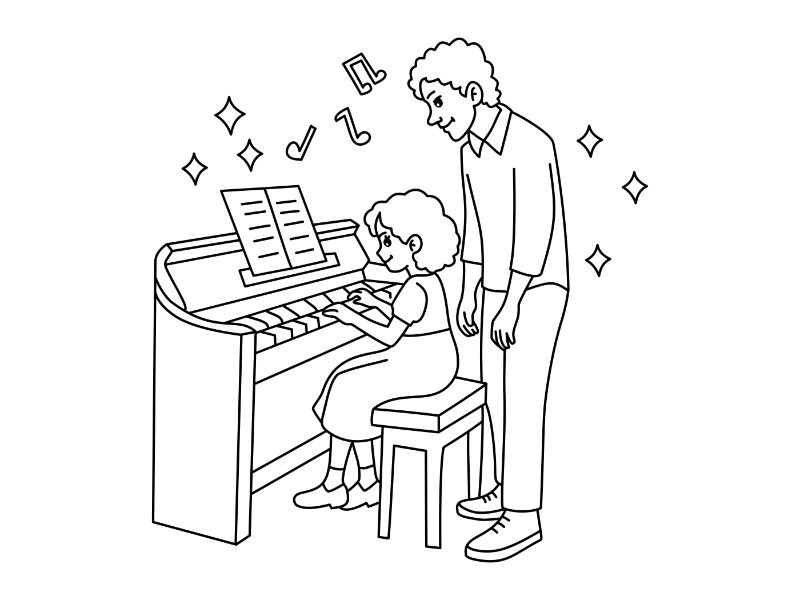 Father Teaches Piano Coloring Page