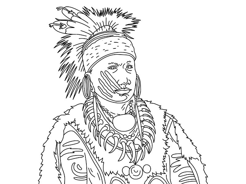 George Catlin: The White Cloud, Head Chief of the Iowas Coloring Page