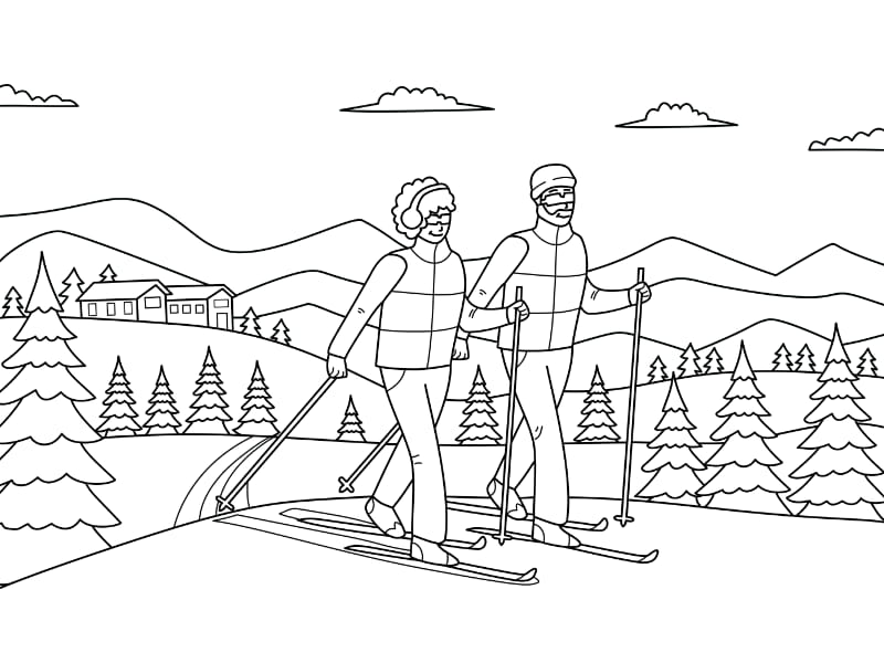 Crosscountry Skiing Coloring Page