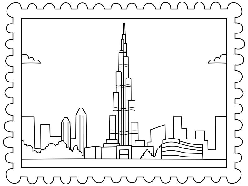 Burj Khalifa Postcard Coloring Page