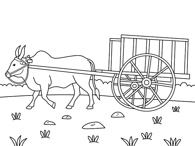 Bullock Cart Coloring Page