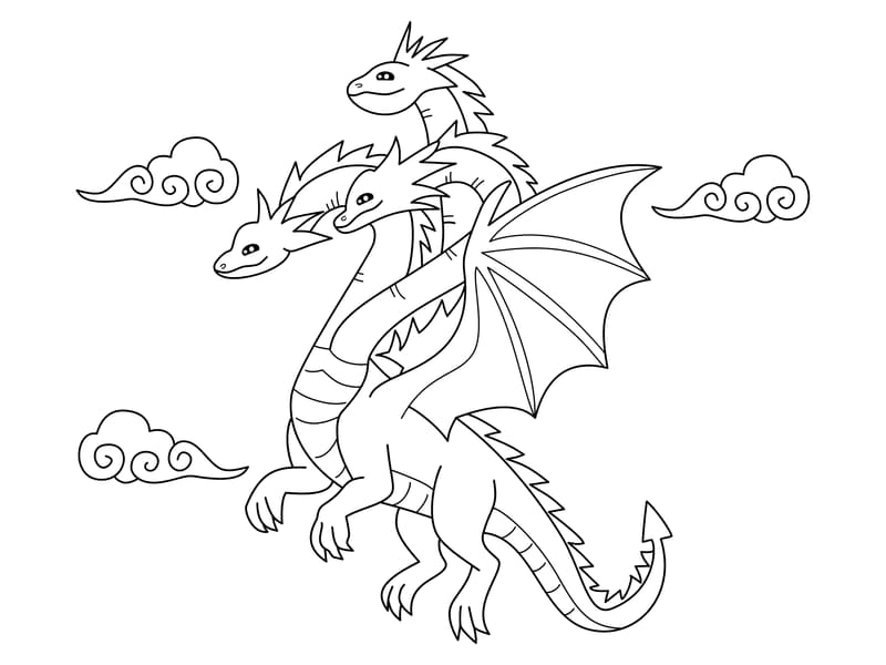 3-Headed Dragon Coloring Page