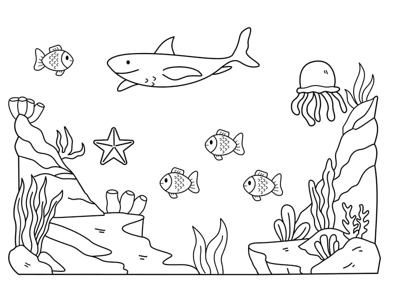 Ocean Scene Coloring Page