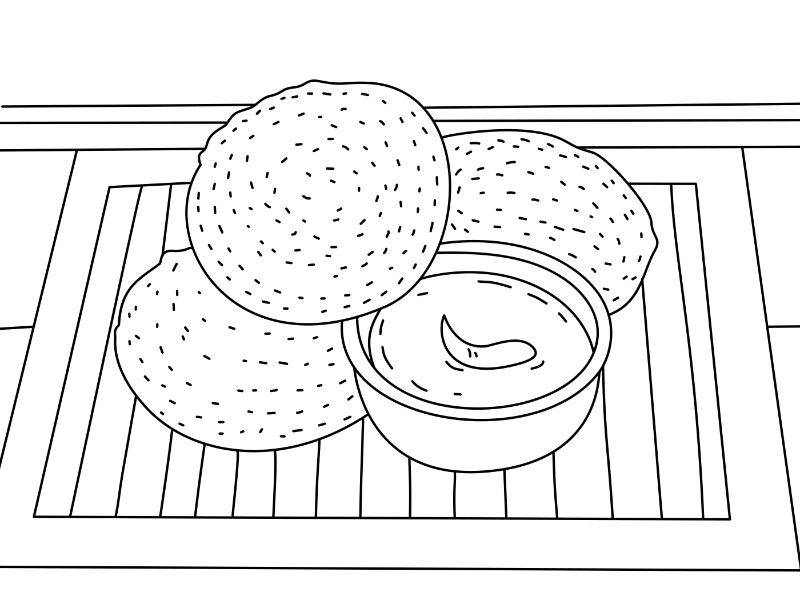 Idli with Chutney Coloring Page
