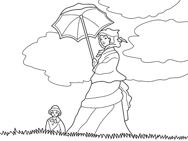 Woman with a Parasol Coloring Page