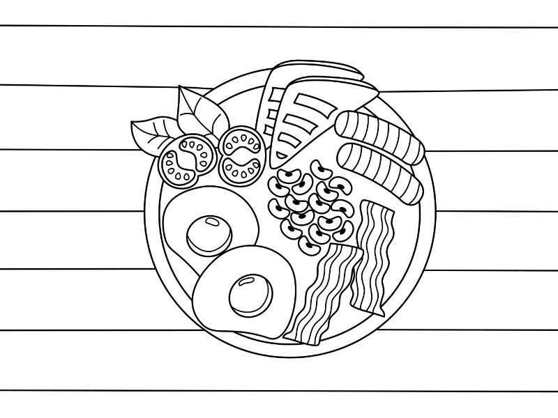 Full English Breakfast Coloring Page