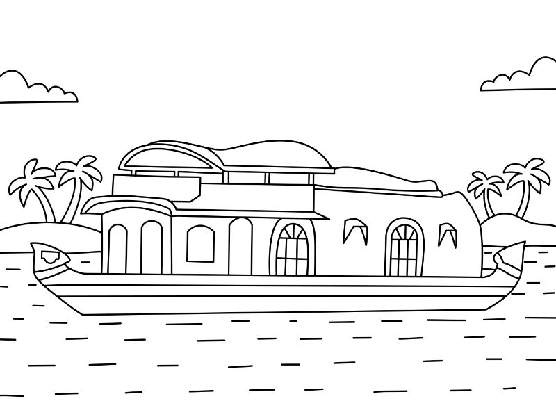 Kerala House Boat Coloring Page