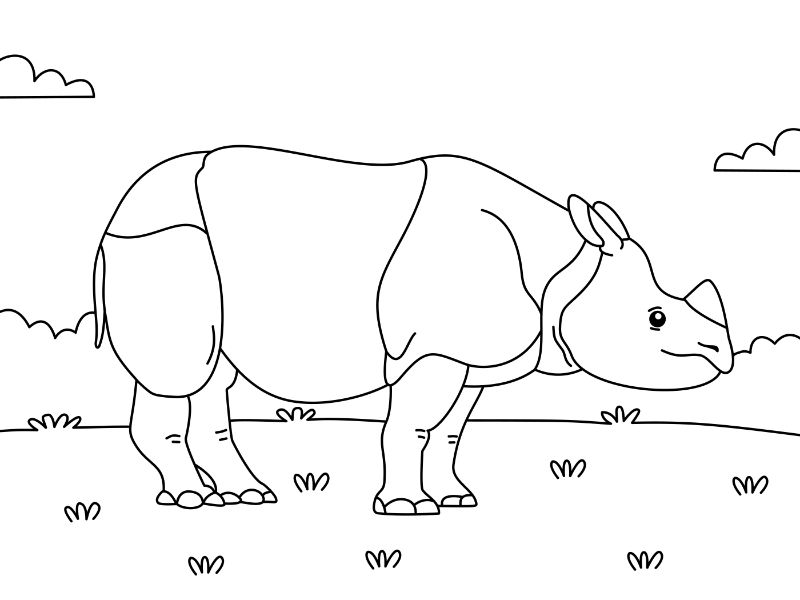 One Horn Rhino Coloring Page