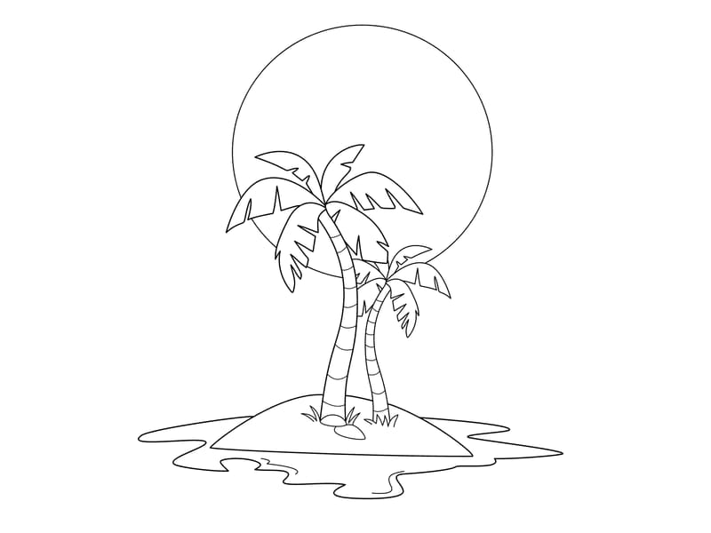 Island with Palm Tree Coloring Page