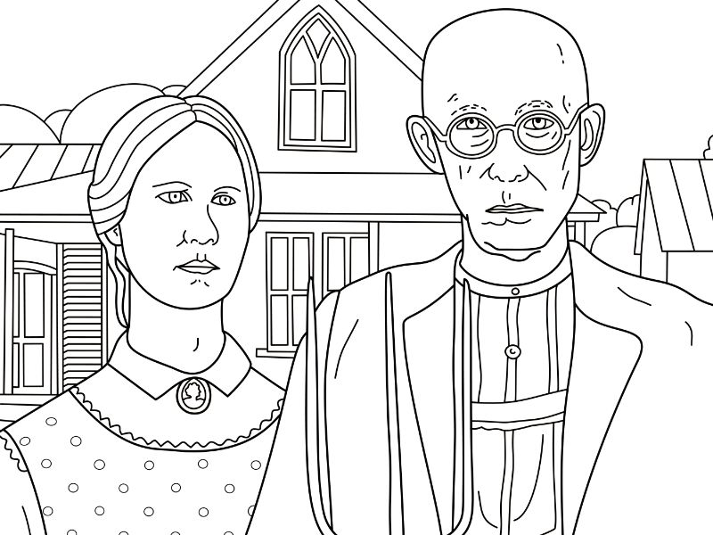 Grant Wood: American Gothic Coloring Page