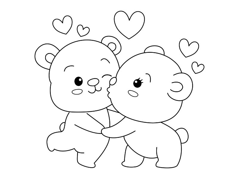 Bear Hearts Coloring Page