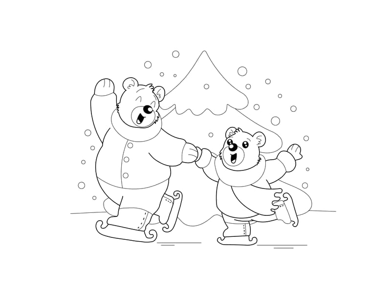 Skating Bears Coloring Page