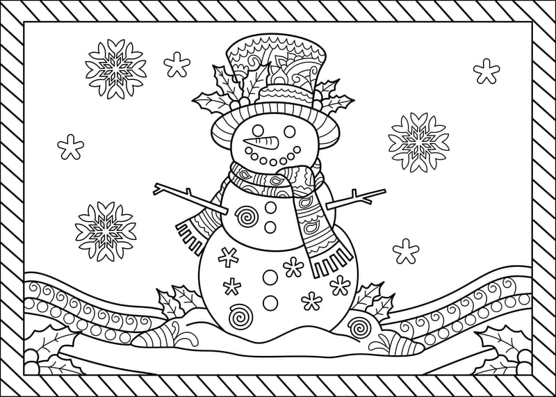 Card Snowman Complex Coloring Page