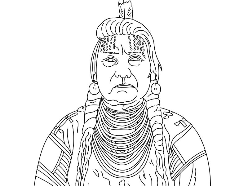 E. A. Burbank: Chief Joseph, Nez Perce Chief, Head-and-shoulders Portrait, Facing Forward Coloring Page