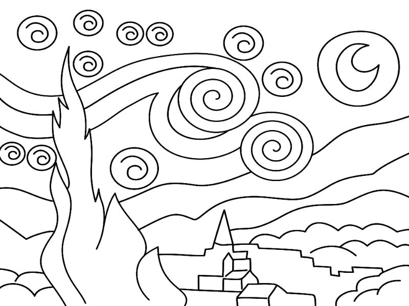 The Starry Night Coloring Page