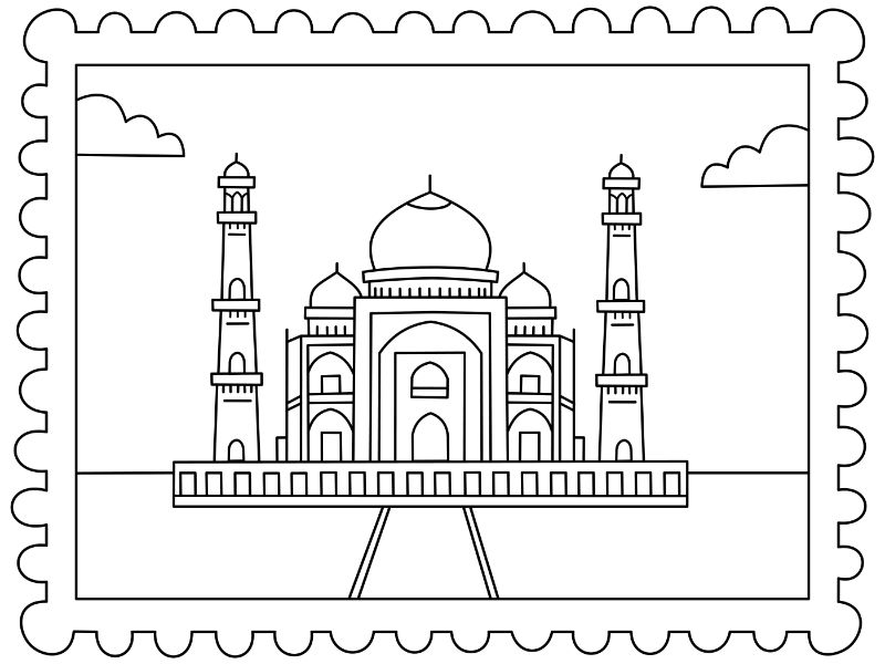 Taj Mahal Postcards Coloring Page