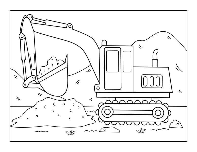 Excavator Coloring Page