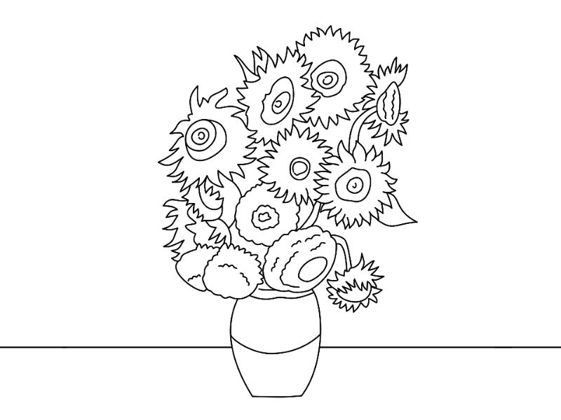 Vase with Twelve Sunflowers Coloring Page