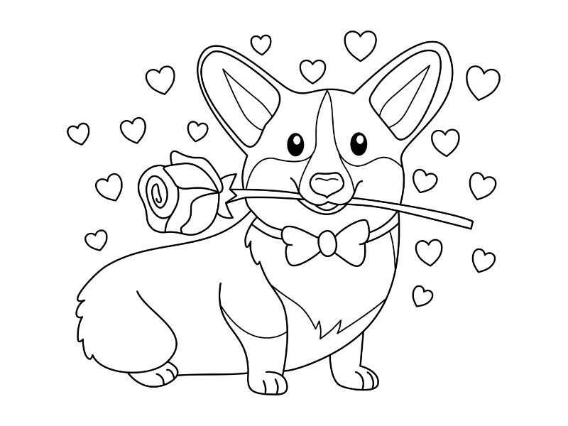Corgi Hearts Coloring Page